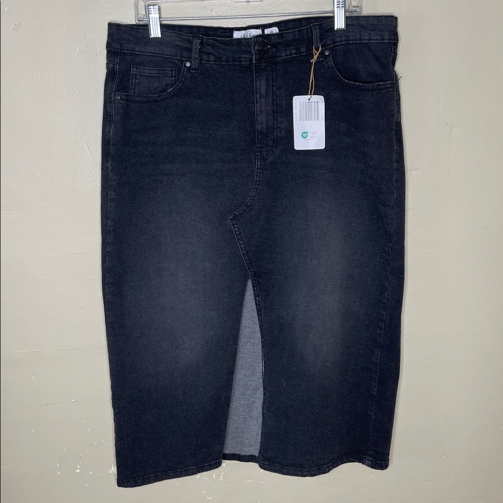SERRA Denim Maxi Skirt Charcoal Stretchy Front center Split Tradwife TWT Large